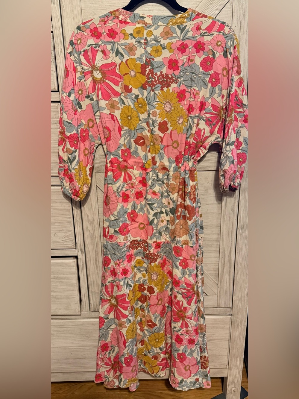 ENTRO Floral Maxi Dress with Drawstring Waist - Pink Multi boho - Picture 3 of 5